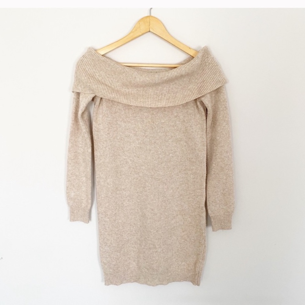Tularosa Dreamin Off The Shoulder Mini Sweater Dress Tan Size Small - Picture 4 of 8